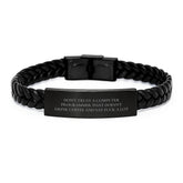 Funny Computer Programmer Gifts for Men - Interlaced Leather Bracelet, Say F--k A Lot Quote, Stainless Steel PU Leather, Unique Christmas Memorable Presents for Family Friends Coworkers - Image 1